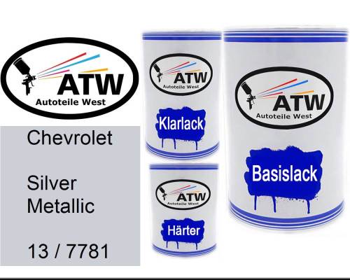 Chevrolet, Silver Metallic, 13 / 7781: 500ml Lackdose + 500ml Klarlack + 250ml Härter - Set, von ATW Autoteile West.